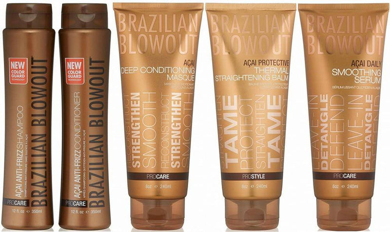 Acai Anti Frizz Shampoo and Conditioner 12 oz with Mask, Balm, and Serum 8 oz. - Lustrous Shine - Brazilian Blowout