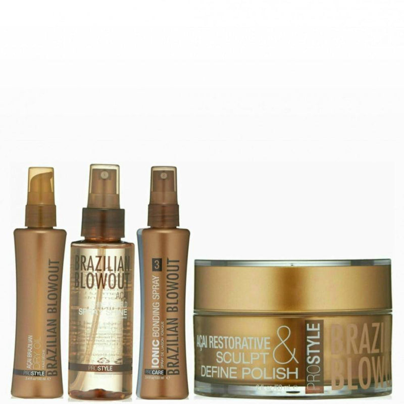 Dry Oil, Shine Spray, Ionic Bonding Spray, Polish Aftercare Styling Kit 4 Pieces - Lustrous Shine - Brazilian Blowout